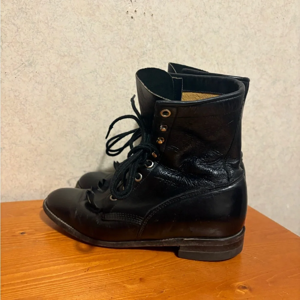 Vintage Justin Roper Lace Up Black Leather Boots L0506 Womens size 5.5
